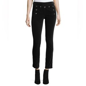 Veronica Beard Jane Skinny Velvet Pant with Button Trim